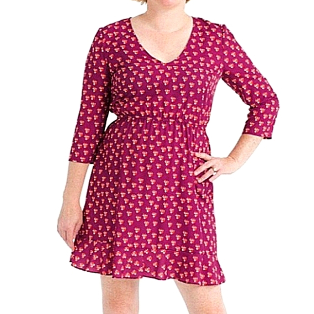 Hutch Anthropologie Tiered Fox Novelty Print V-Neck Dress Women's Plus Sz 0X